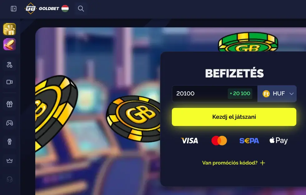 A Goldbet Casino főoldala magyar nyelvű felülettel, 2026-os állapot